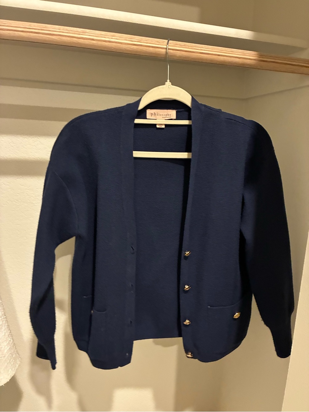 Philosophy Navy Knit Cardigan with Gold-Tone Buttons - Picture 2 of 5